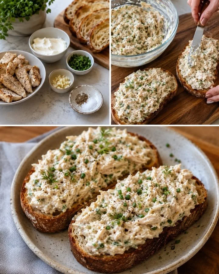 Smoky creamy chicken spread served on crunchy sourdough toast