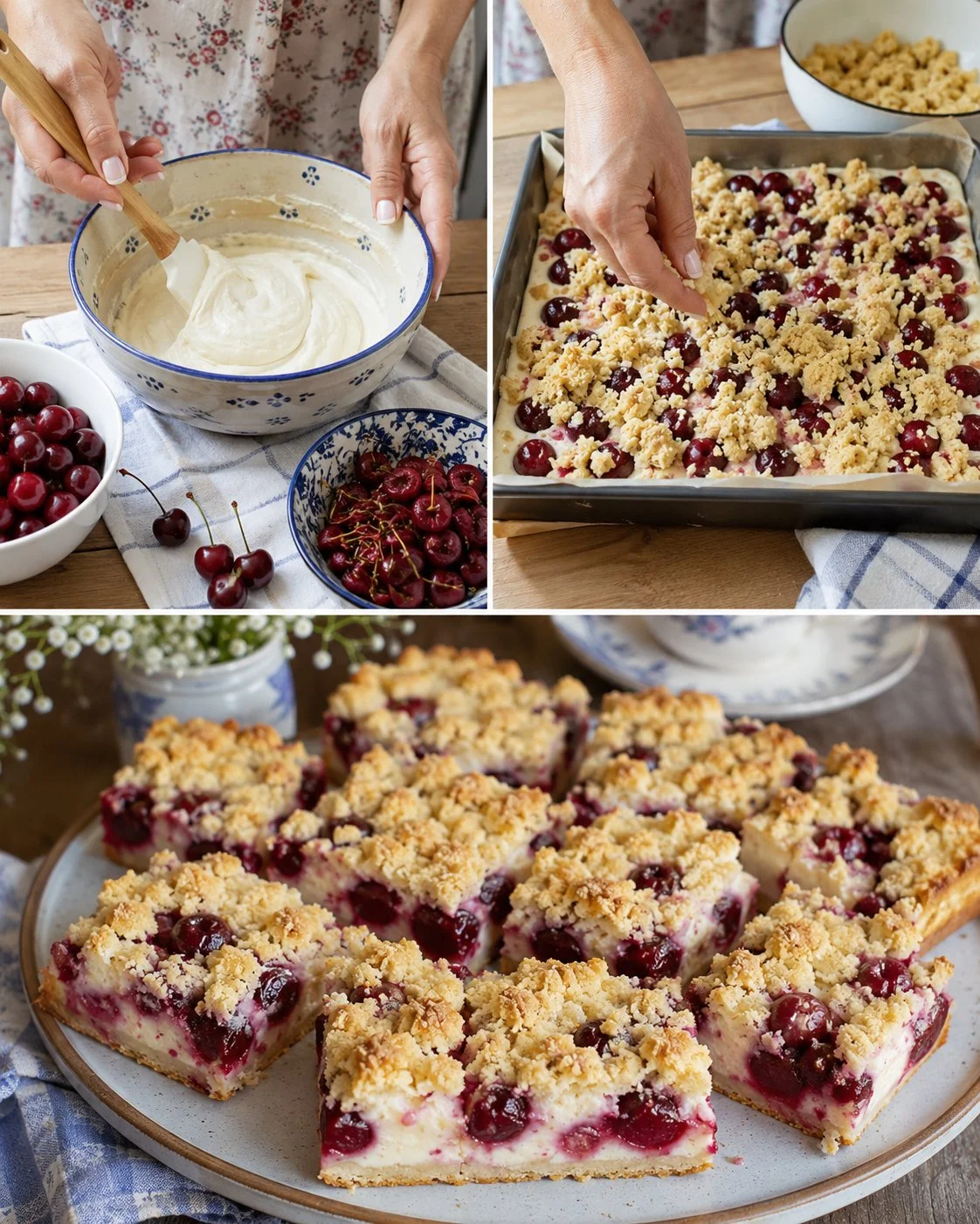 Delicious sour cherry yogurt crumble bars with a crunchy topping