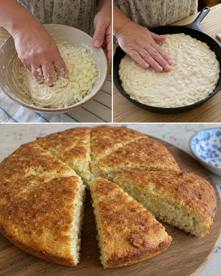 Sour cream onion skillet bread baked in a cast iron skillet