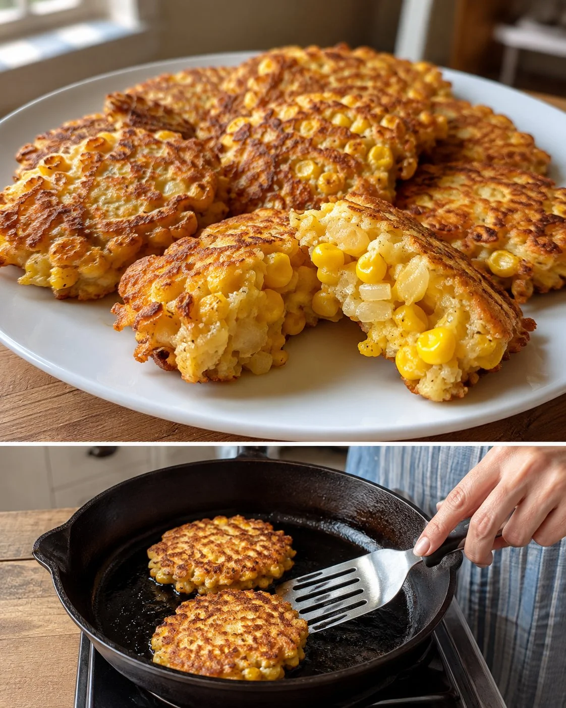 Delicious Sweet Onion Corn Fritters served on a plate