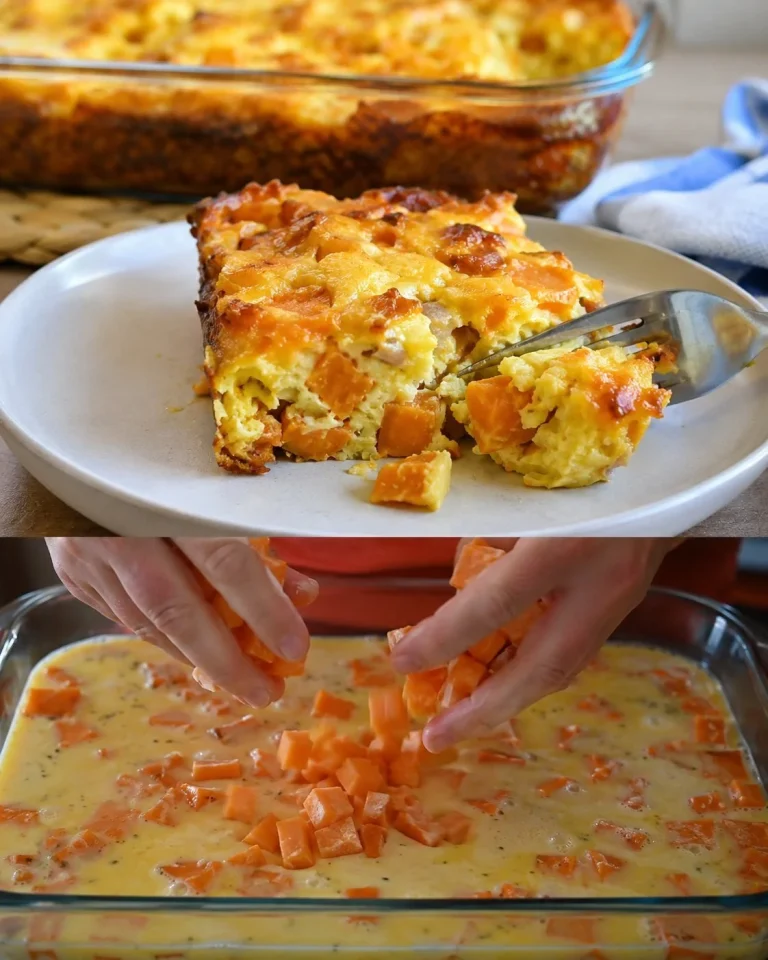 Delicious Sweet Potato Cheddar Egg Bake served in a dish