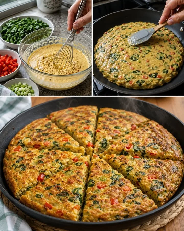 Hearty chickpea and spinach skillet wedges for a cozy dinner.