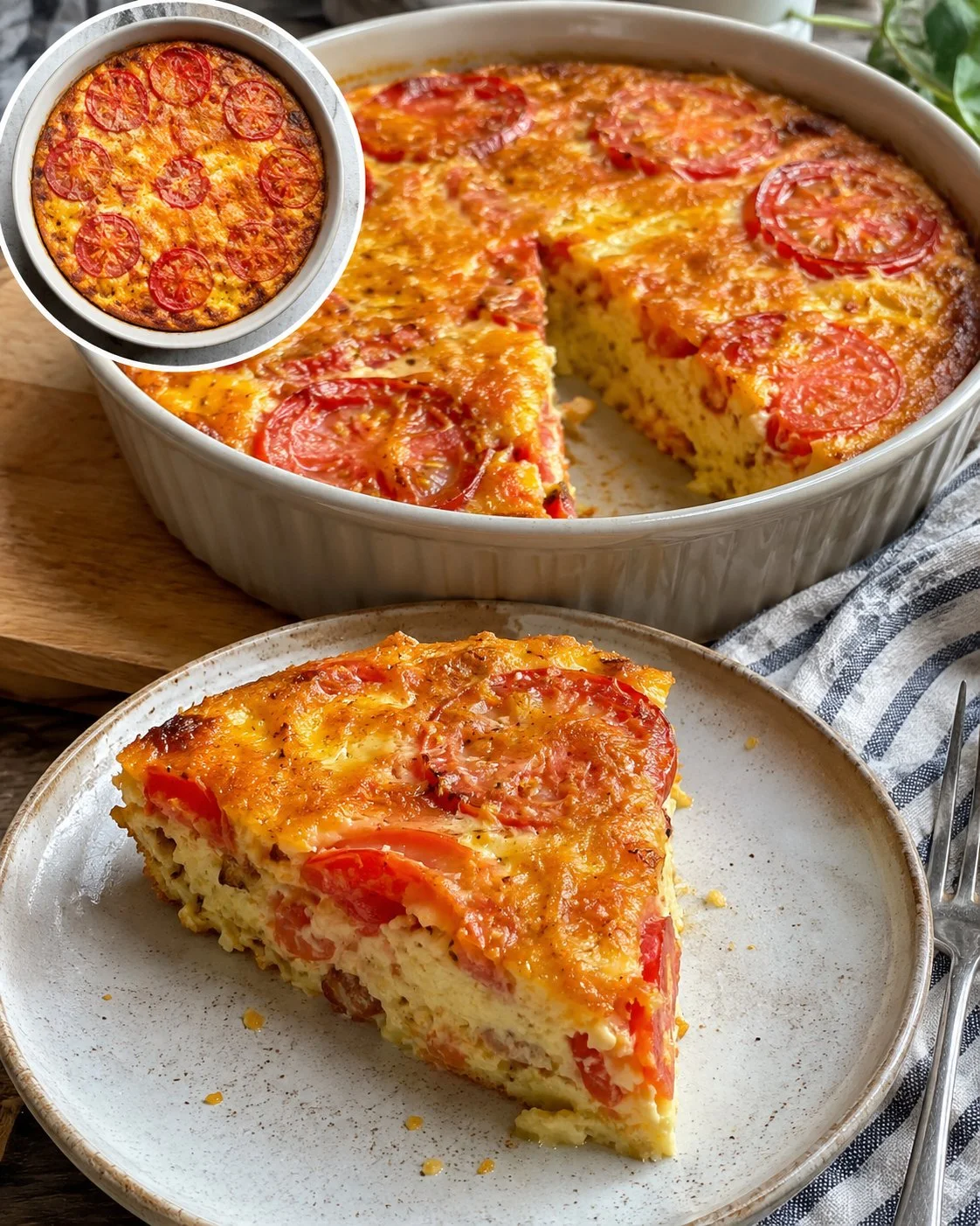 Delicious Tomato Cheddar Crustless Pie served on a plate