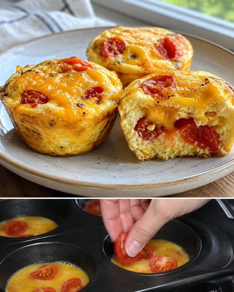 Tomato Cheddar Egg Muffin Cups baked in a muffin tin, healthy breakfast idea