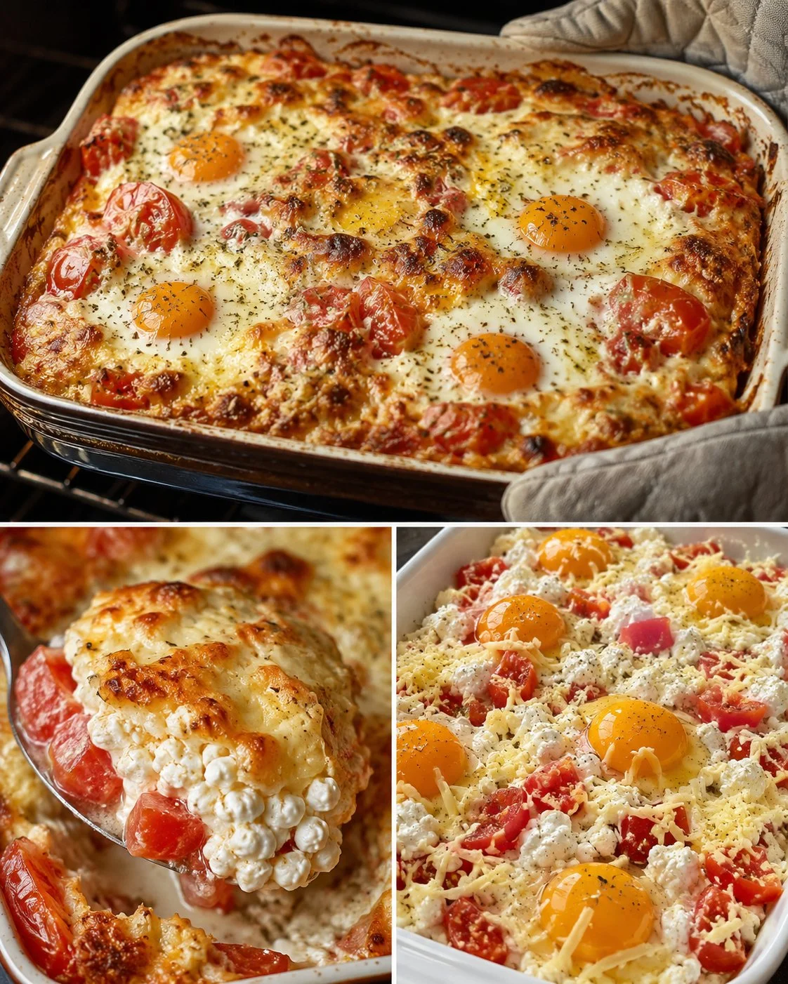 Tomato Cottage Cheese Egg Bake dish fresh out of the oven.