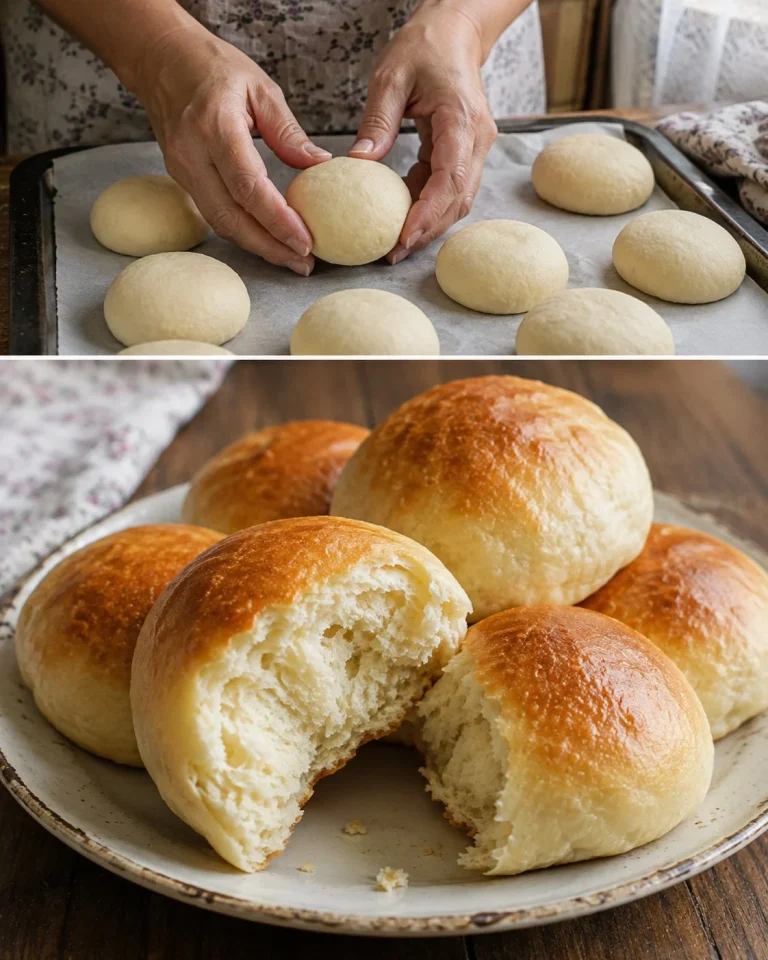 Freshly baked yogurt breakfast buns on a wooden table