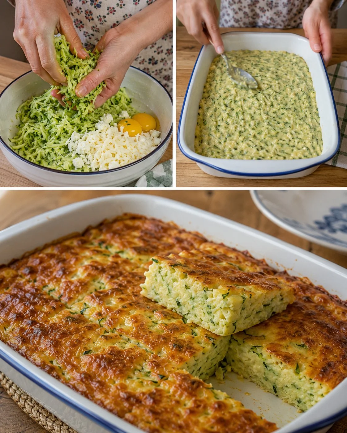 Zucchini Cheese Oven Bake fresh out of the oven, golden and cheesy