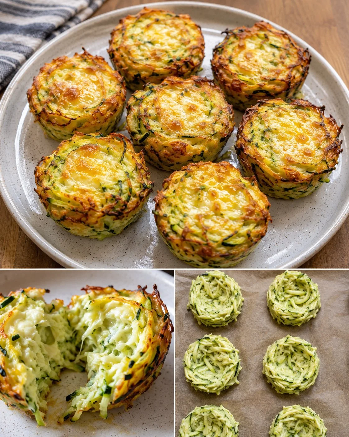 Zucchini egg cheese nests ready to be served