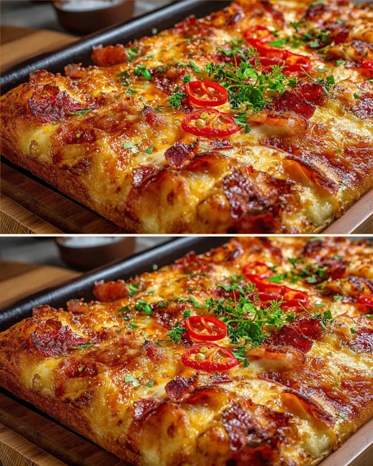 Delicious focaccia bread with a pizza-inspired topping freshly baked.