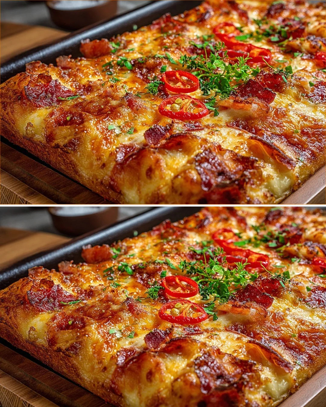 Delicious focaccia bread with a pizza-inspired topping freshly baked.