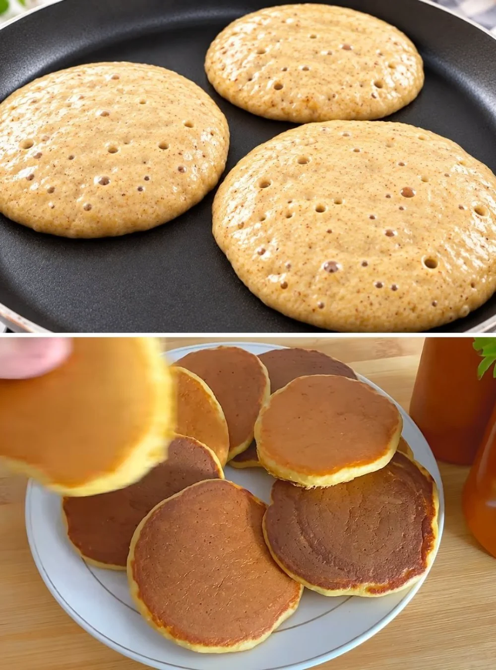 Healthy pancakes made with oatmeal and yogurt, no sugar or flour.