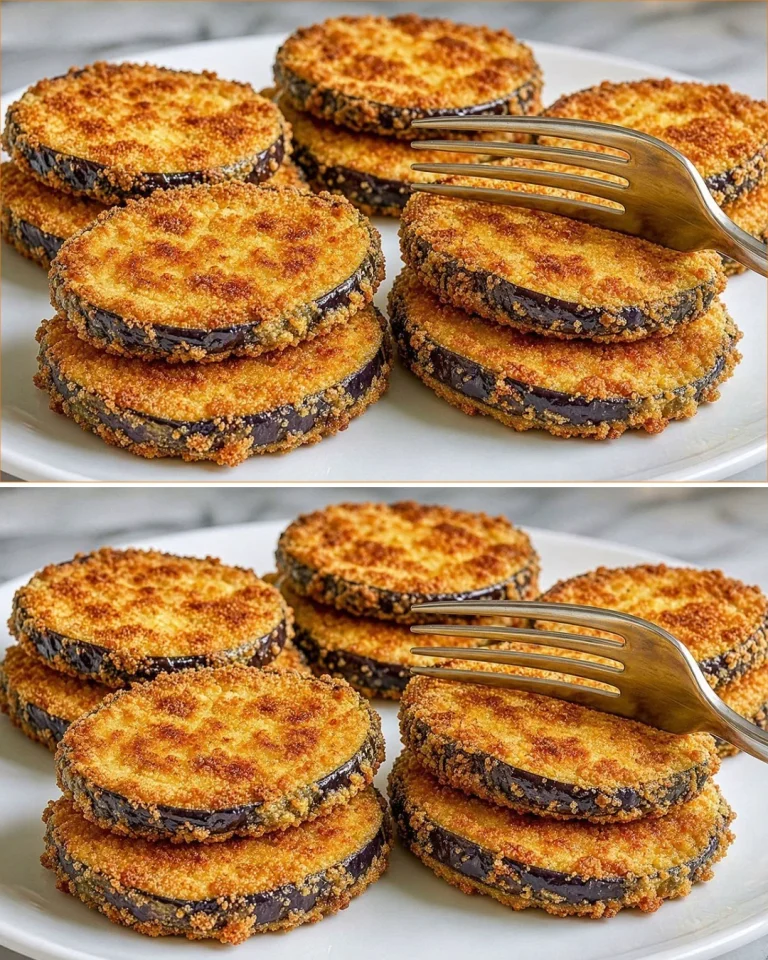 Crispy eggplant cutlets served on a plate with garnishes.